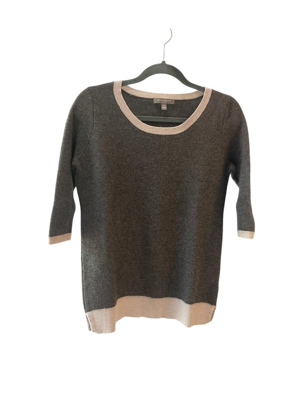 Neiman Marcus Cashmere Grey Crewneck Sweater with light grey trim…SZM